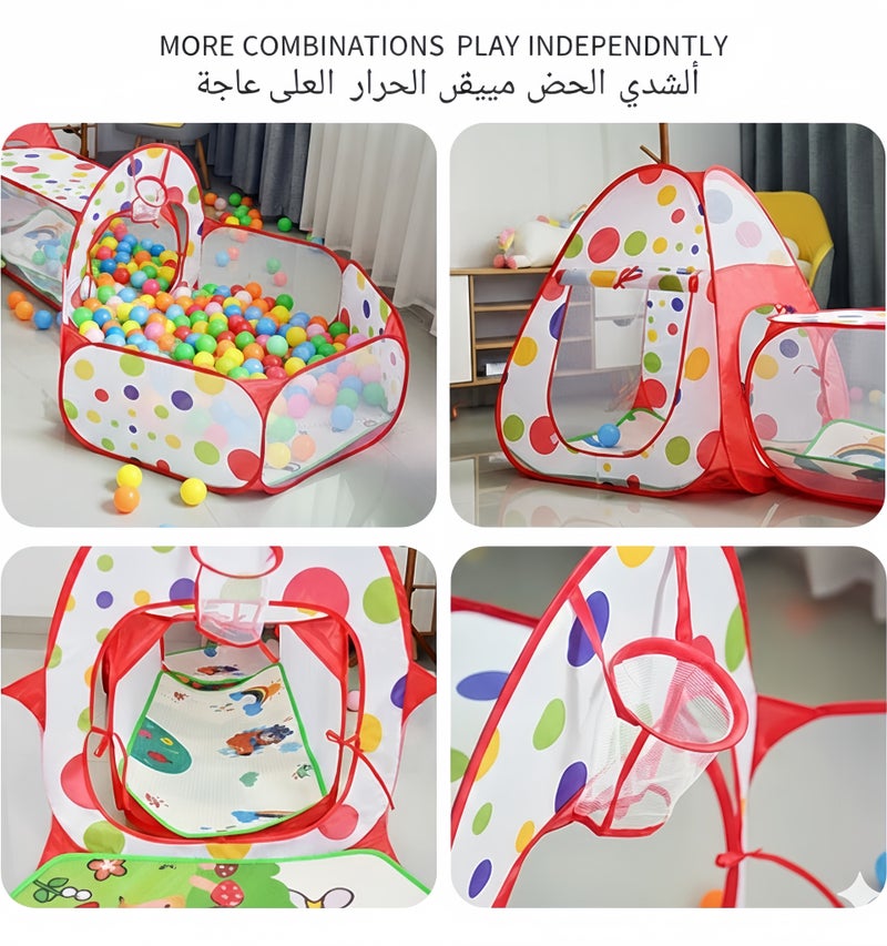 طقم خيمة اطفال كبيرة 3 في 1 مع خيمة كور وبركة كرات ونفق زحف - خيمه كور اطفال ومحل لعب، بيت لعب وغرفة العاب داخلية وخارجية، قابلة للطي، خيمه كبيره للاطفال، بيت كور للاطفال، العاب اطفال، هدية مثالية (ملاحظة: كرات اللعب غير مدرجة) - Image 2